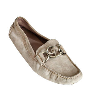 PRADA Light Pink Square Toe Loafers with Silver Hardware Size 37.5 7.5‎